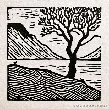 Monochrome Wasdale Fells and Tree - lake district valley art print and canvas by Isaac Denton A.I