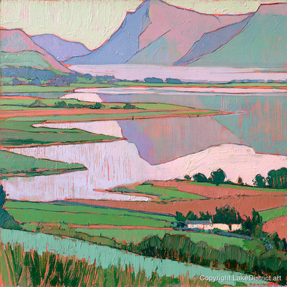 Morning Mist Over Pastel Valley - lake district sky art print and canvas by Cedric Montgomery A.I