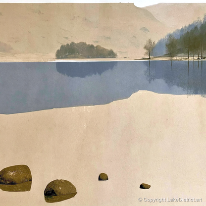 Mossy Boulders at Rydal Water - lake district lake art print and canvas by Phillip Marbury A.I