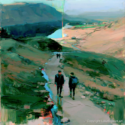 Mountain Hikers on the Fell Path - lake district walking art print and canvas by Quentin Hart A.I