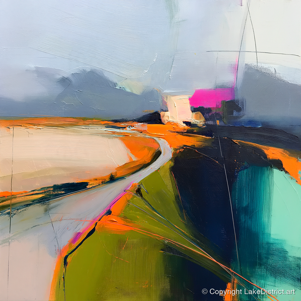 Mountain Pass Vivid Abstract - lake district valley art print and canvas by Warren Yates A.I