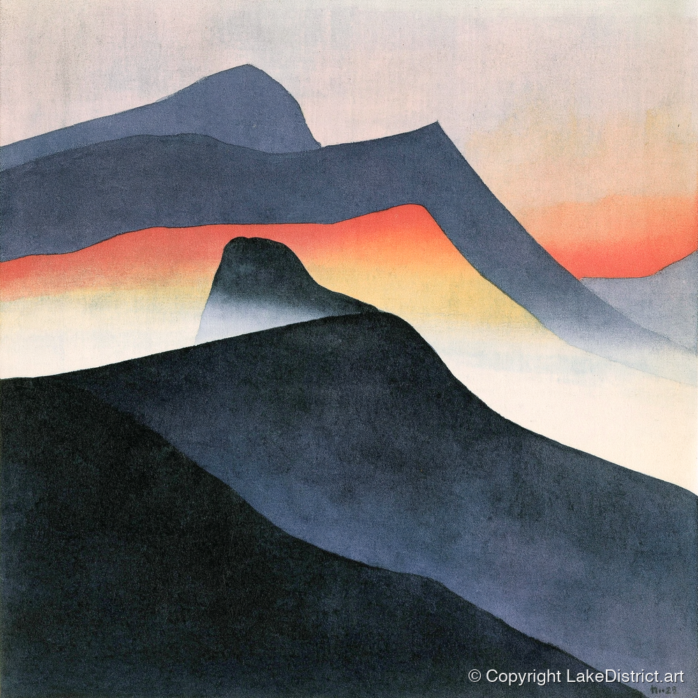 Mountain Ridge in Orange Mist - lake district fell art print and canvas by Edwin Locke A.I