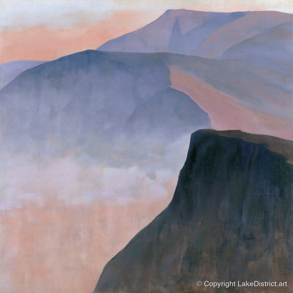 Mountain Ridge in Pastel Mist - lake district fell art print and canvas by Alistair Thorne A.I
