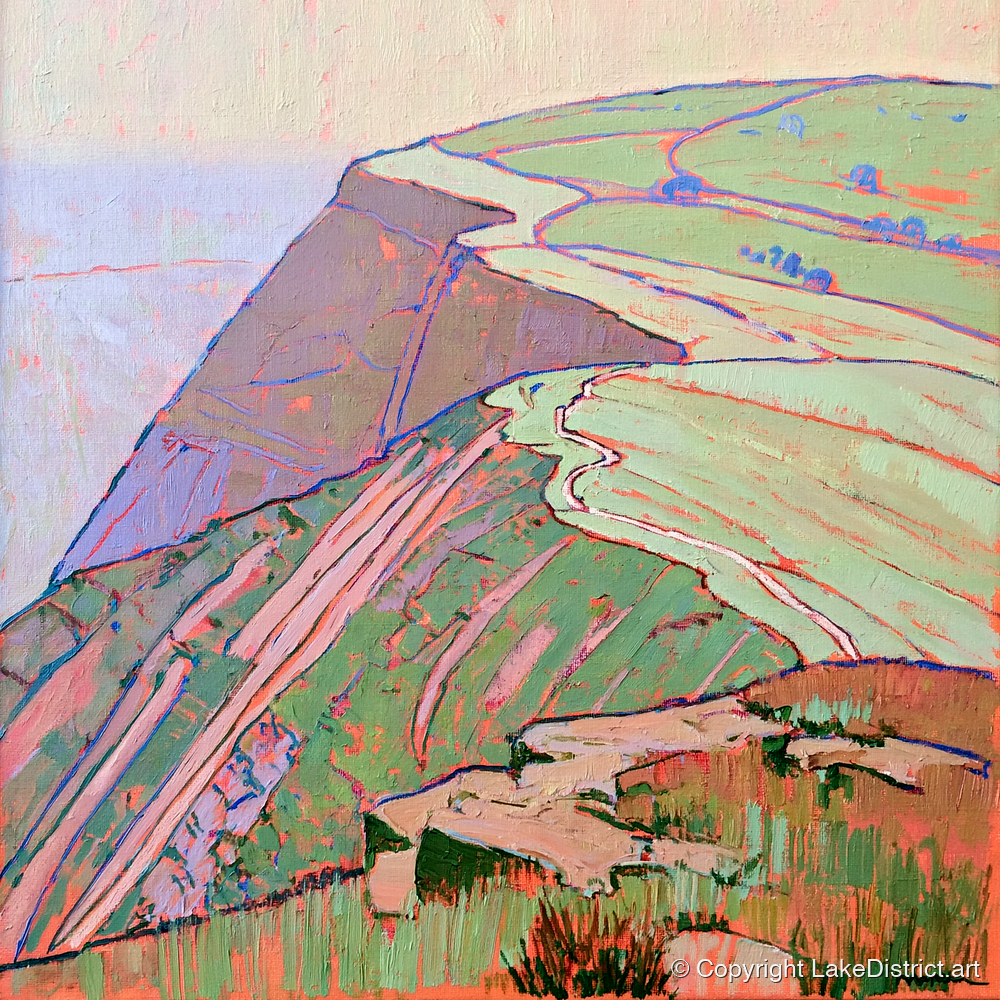 Mountain Ridge in Vivid Colour - lake district fell art print and canvas by Cedric Montgomery A.I