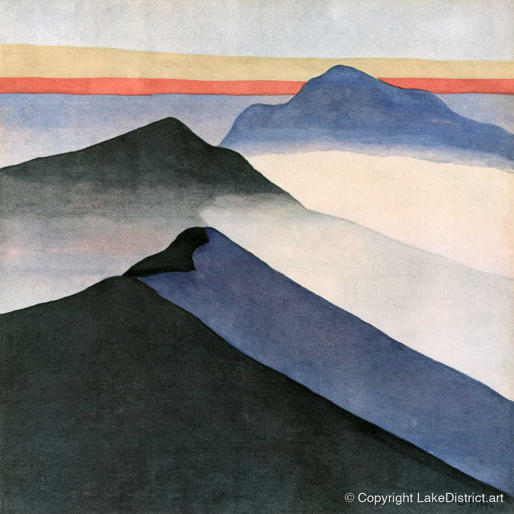 Mountain Ridge Under Terracotta Sky - lake district fell art print and canvas by Edwin Locke A.I