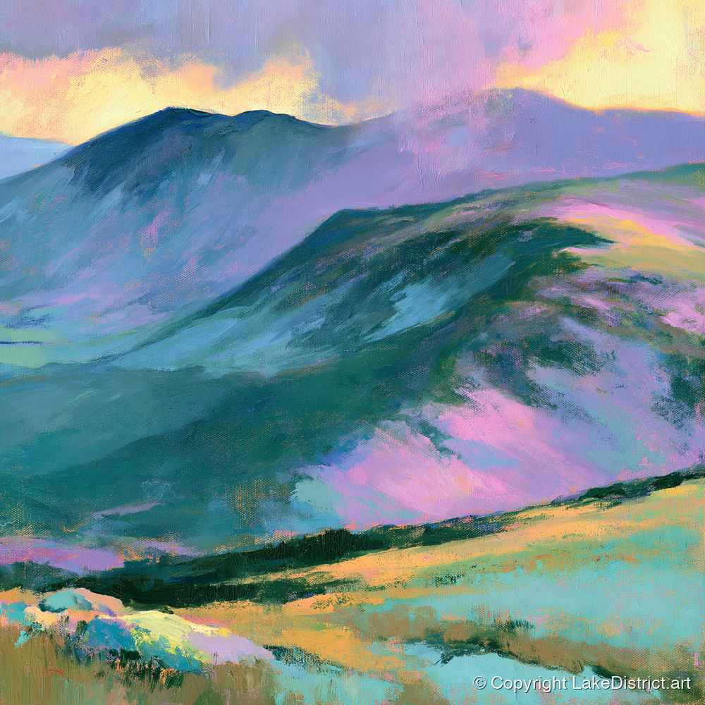 Mountain Summit in Pastel Light - lake district fell art print and canvas by Desmond Fairfax A.I