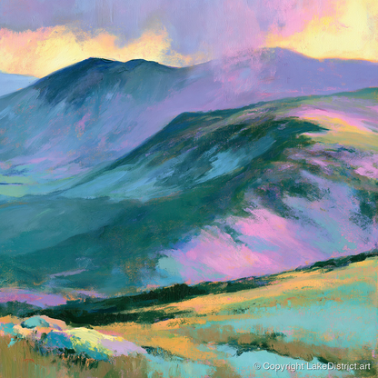 Mountain Summit in Pastel Light - lake district fell art print and canvas by Desmond Fairfax A.I