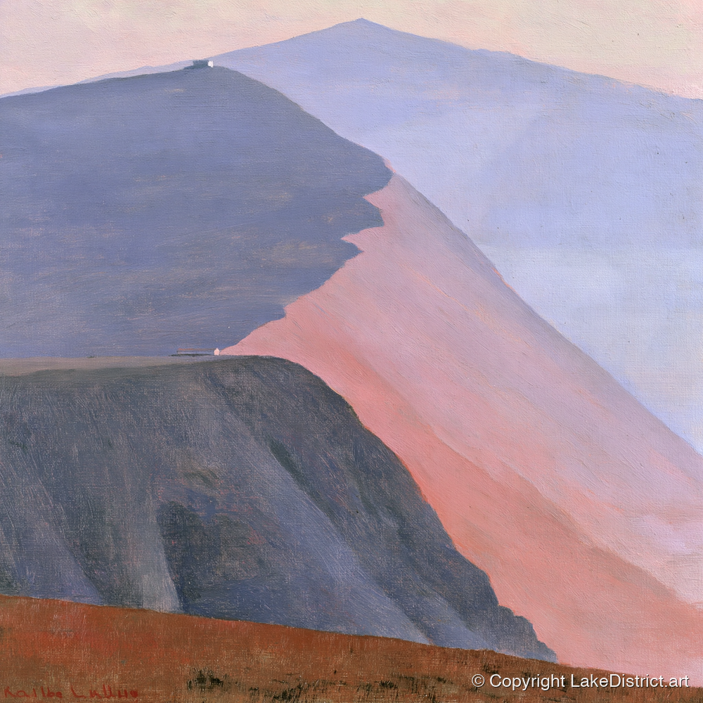 Mountain Summit in Pink Light - lake district fell art print and canvas by Alistair Thorne A.I