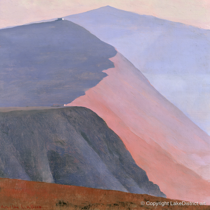 Mountain Summit in Pink Light - lake district fell art print and canvas by Alistair Thorne A.I