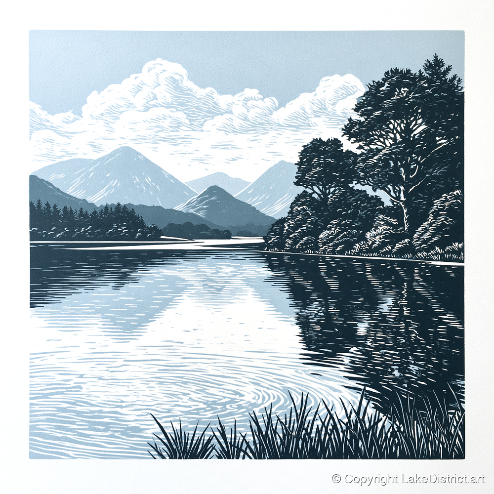 Navy Blue Lake Reflections - lake district lake art print and canvas by Alfred Morland A.I