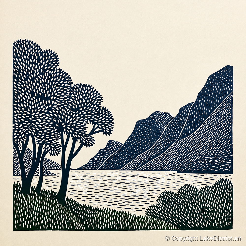 Navy Fells at Crummock Water - lake district lake art print and canvas by Reuben Shaw A.I