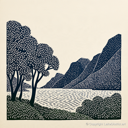 Navy Fells at Crummock Water - lake district lake art print and canvas by Reuben Shaw A.I