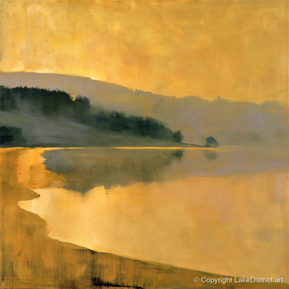 Ochre Dawn Over the Lake - lake district lake art print and canvas by Vincent Delaney A.I