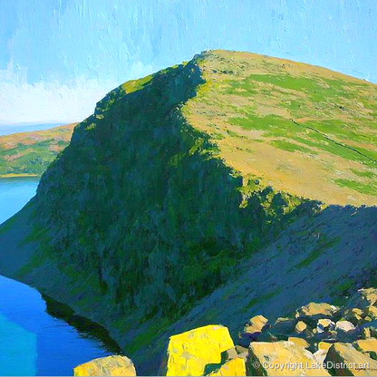Old Man of Coniston Sunlit Ridge - lake district fell art print and canvas by Daphne Morley A.I