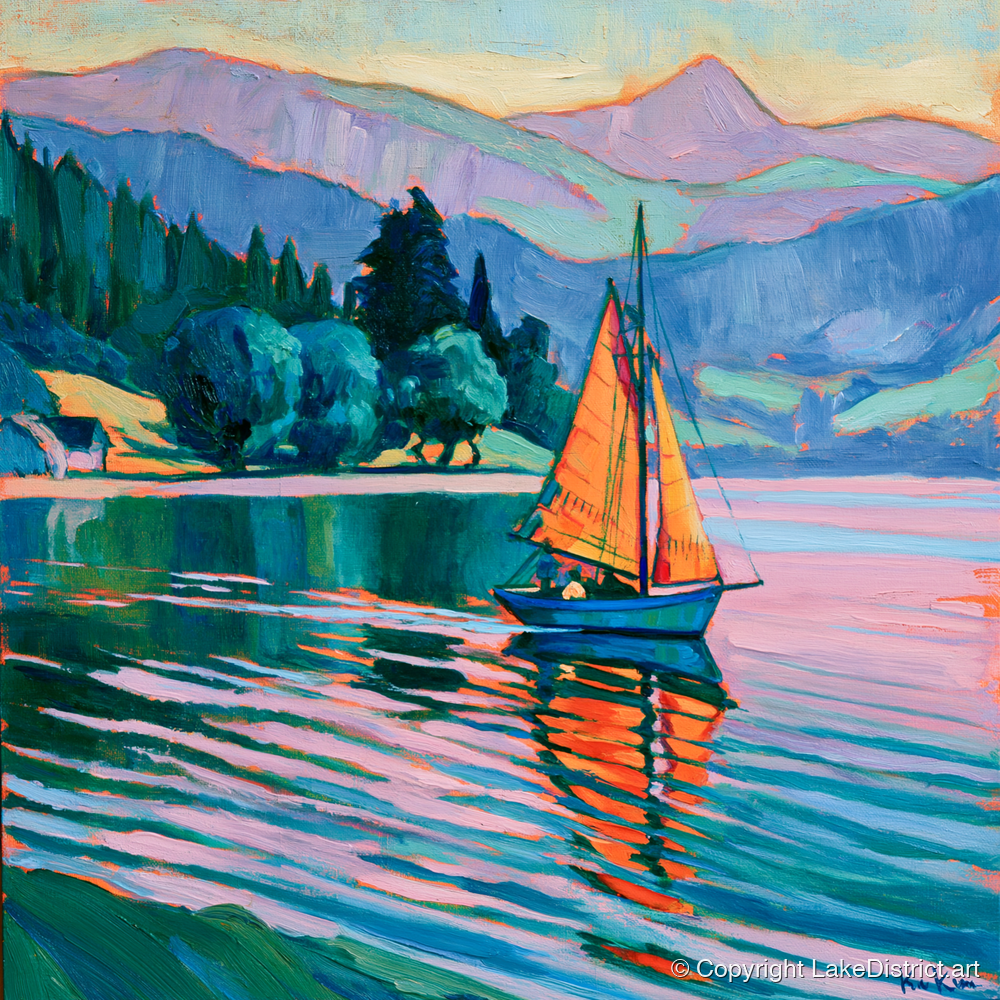 Orange Sails Below the Fells - lake district walking art print and canvas by Gideon Wright A.I
