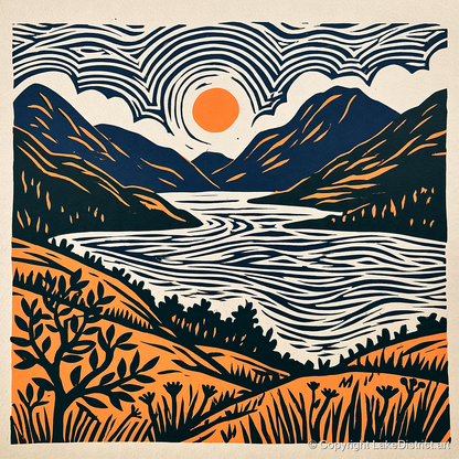 Orange Sun Over Ennerdale Water - lake district valley art print and canvas by Leon Baxter A.I