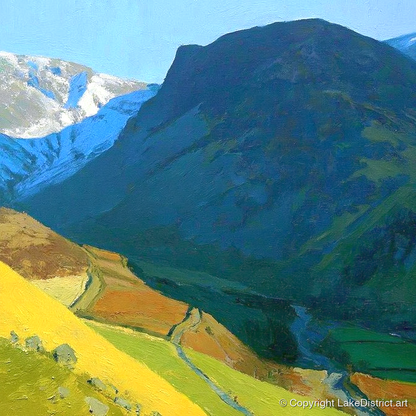 Outerside Peak and Winding Track - lake district fell art print and canvas by Daphne Morley A.I