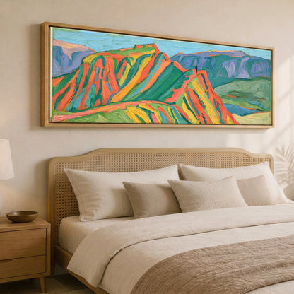 Vivid Striding Edge Helvellyn Lake District Walking panoramic canvas wall art displayed above a bed