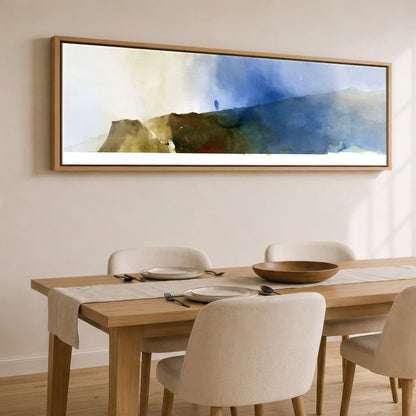 Striding Edge Fell Walker Silhouette Lake District Walking panoramic canvas wall art displayed above a dining table