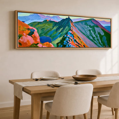 Vivid Striding Edge on Helvellyn Lake District Walking panoramic canvas wall art displayed above a dining table