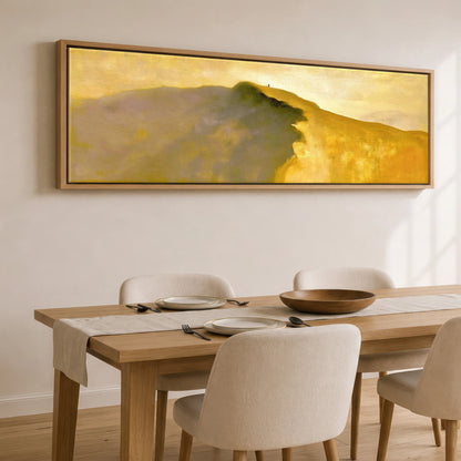 Striding Edge Walker in Golden Light Lake District Walking panoramic canvas wall art displayed above a dining table