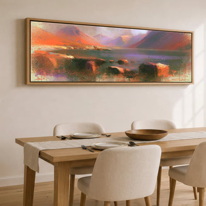Wastwater and Great Gable Sunset Lake District Lake panoramic canvas wall art displayed above a dining table