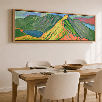 Vivid Striding Edge and Helvellyn Lake District Walking panoramic canvas wall art displayed above a dining table