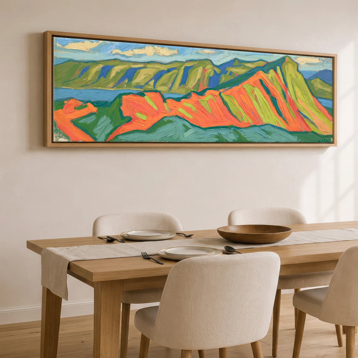 Vibrant Striding Edge Ridge Lake District Walking panoramic canvas wall art displayed above a dining table
