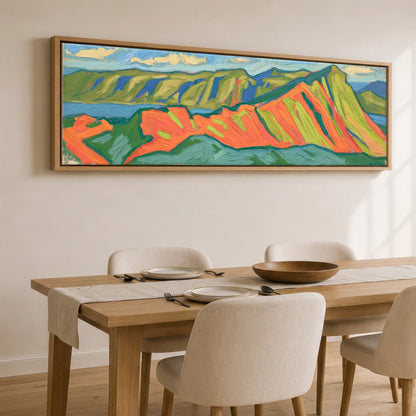 Vibrant Striding Edge Ridge Lake District Walking panoramic canvas wall art displayed above a dining table