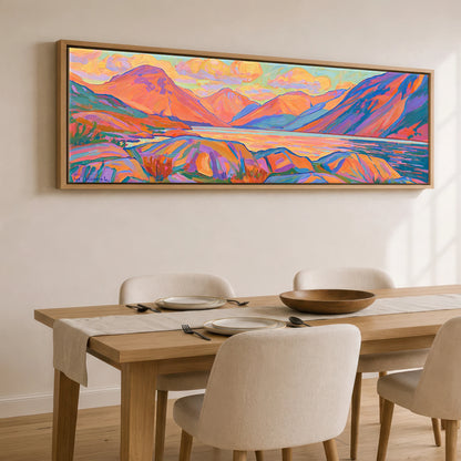 Sunset Radiance Over Wasdale Head Lake District Lake panoramic canvas wall art displayed above a dining table