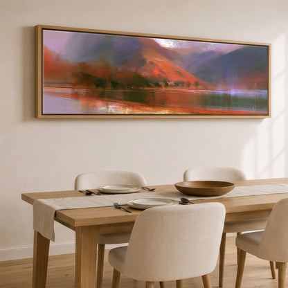 Fleetwith Pike in Warm Light Lake District Lake panoramic canvas wall art displayed above a dining table