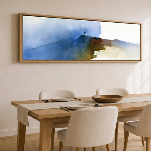 Striding Edge Helvellyn in Indigo Light Lake District Walking panoramic canvas wall art displayed above a dining table