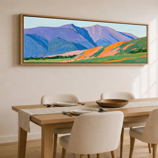 Skiddaw in Vivid Colour Lake District Fell panoramic canvas wall art displayed above a dining table