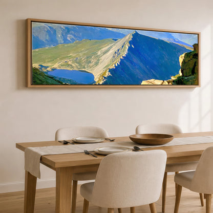 Sunlit Striding Edge Helvellyn Lake District Walking panoramic canvas wall art displayed above a dining table