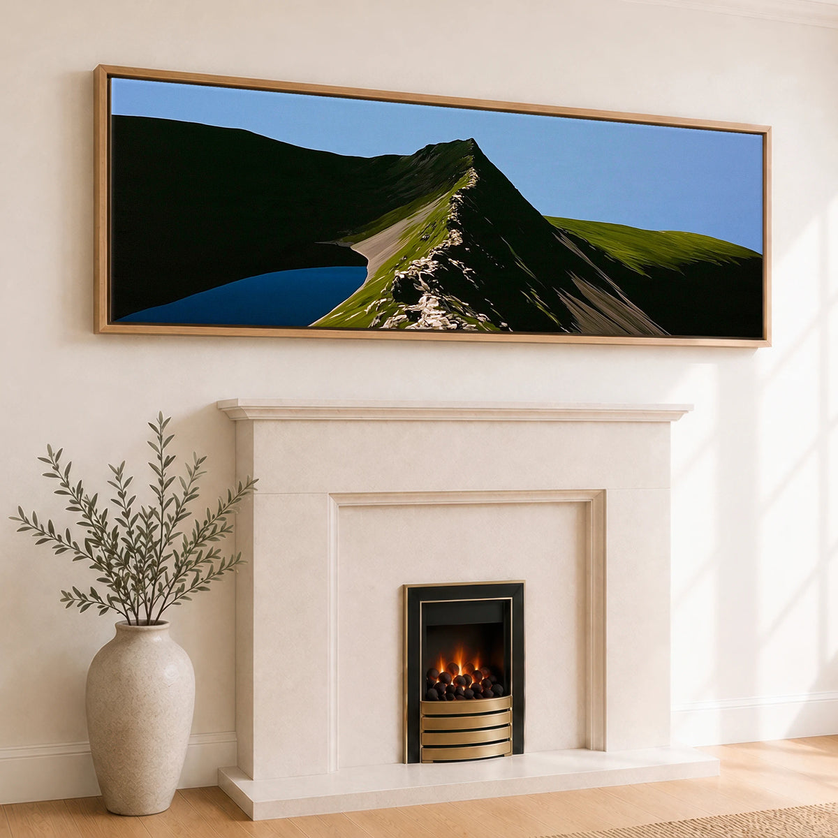 Dramatic Shadows on Striding Edge Helvellyn Lake District Walking panoramic canvas wall art displayed above a fireplace