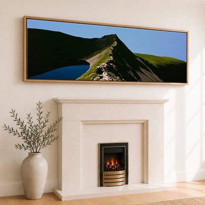 Dramatic Shadows on Striding Edge Helvellyn Lake District Walking panoramic canvas wall art displayed above a fireplace