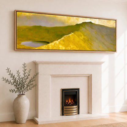 Striding Edge in Golden Light Lake District Walking panoramic canvas wall art displayed above a fireplace