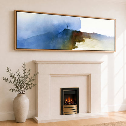 Striding Edge Helvellyn in Indigo Light Lake District Walking panoramic canvas wall art displayed above a fireplace