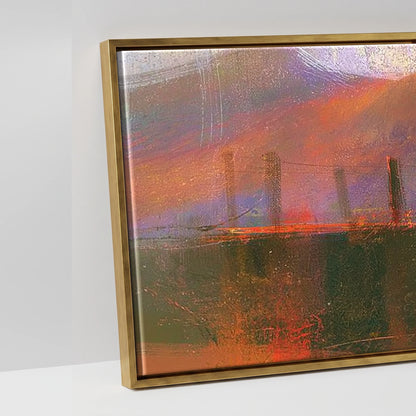 Derwentwater Jetty in Violet and Russet - artwork detail in an antique gold float frame