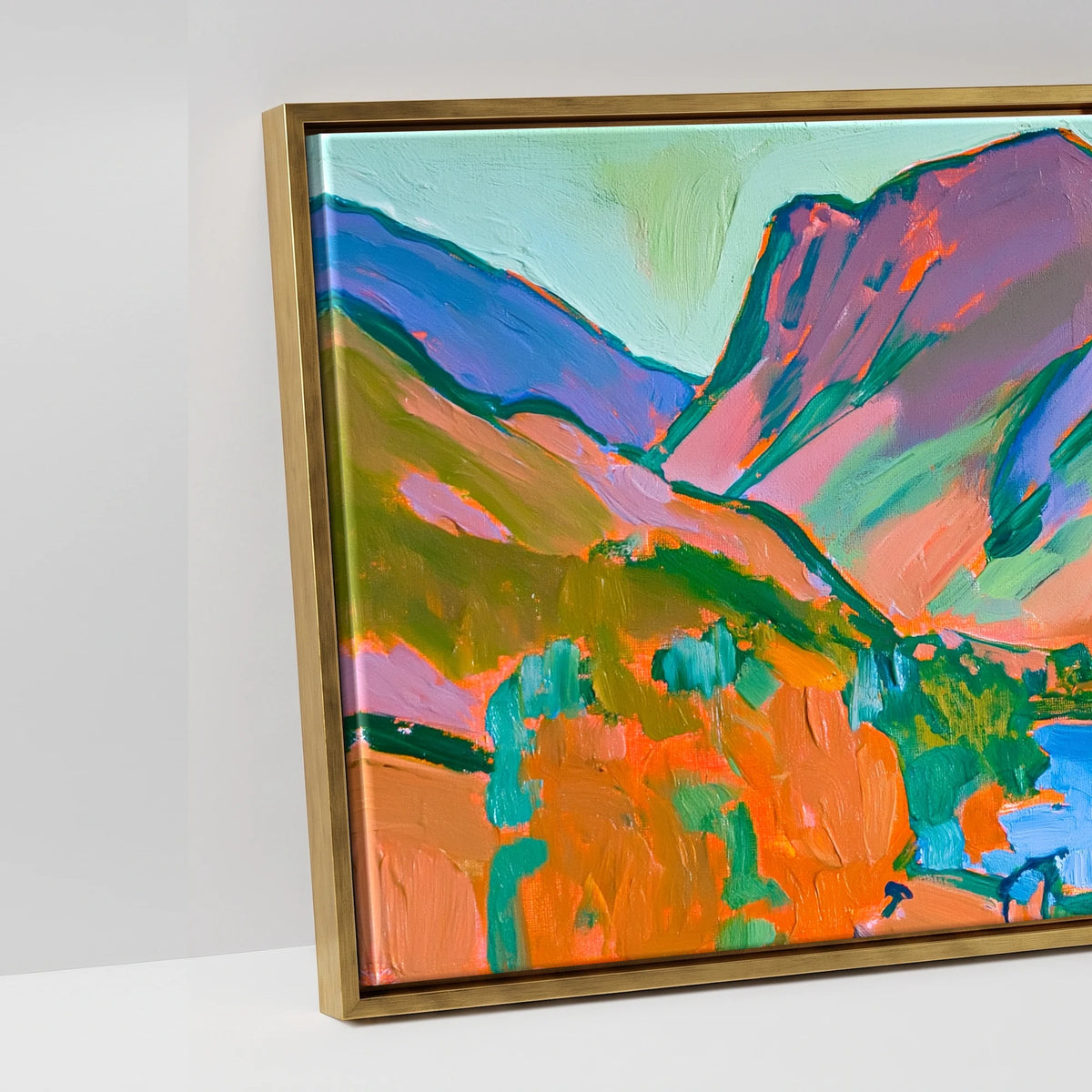 Vibrant Sunset over Buttermere Valley - artwork detail in an antique gold float frame