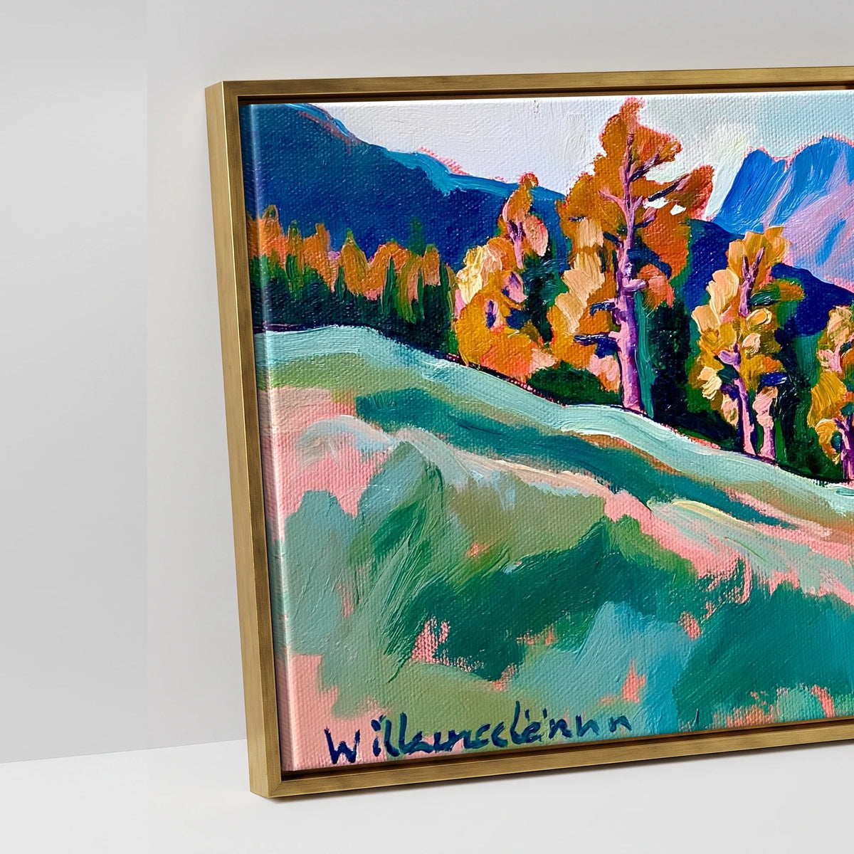 Vibrant Autumn Larches at Blea Tarn - artwork detail in an antique gold float frame