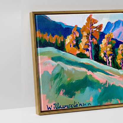 Vibrant Autumn Larches at Blea Tarn - artwork detail in an antique gold float frame