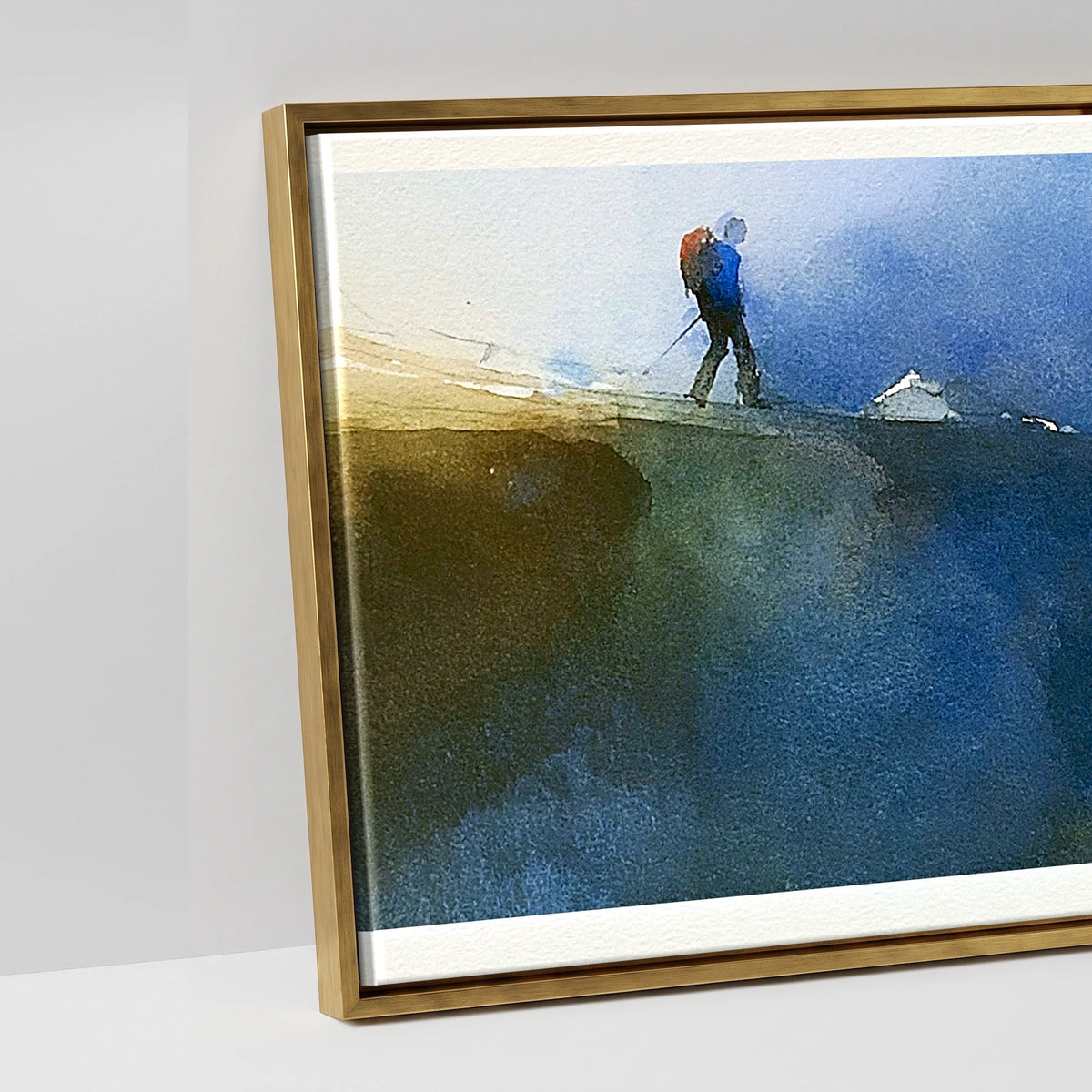 Fell Walker on Moody Striding Edge - artwork detail in an antique gold float frame