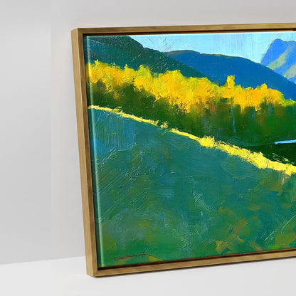Sunlight and Blue Shadows over Buttermere - artwork detail in an antique gold float frame