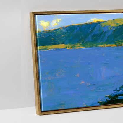 Derwentwater Jetty in Vibrant Light - artwork detail in an antique gold float frame