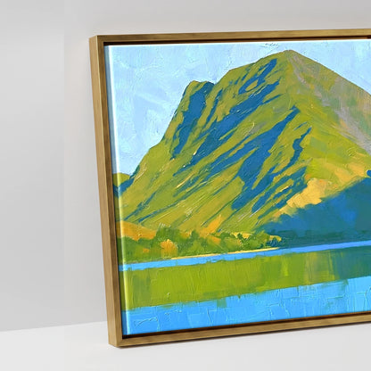 Sunlight and Shadow on Wast Water Screes - artwork detail in an antique gold float frame