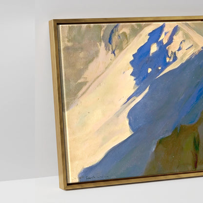 Walker on Sunlit Striding Edge - artwork detail in an antique gold float frame
