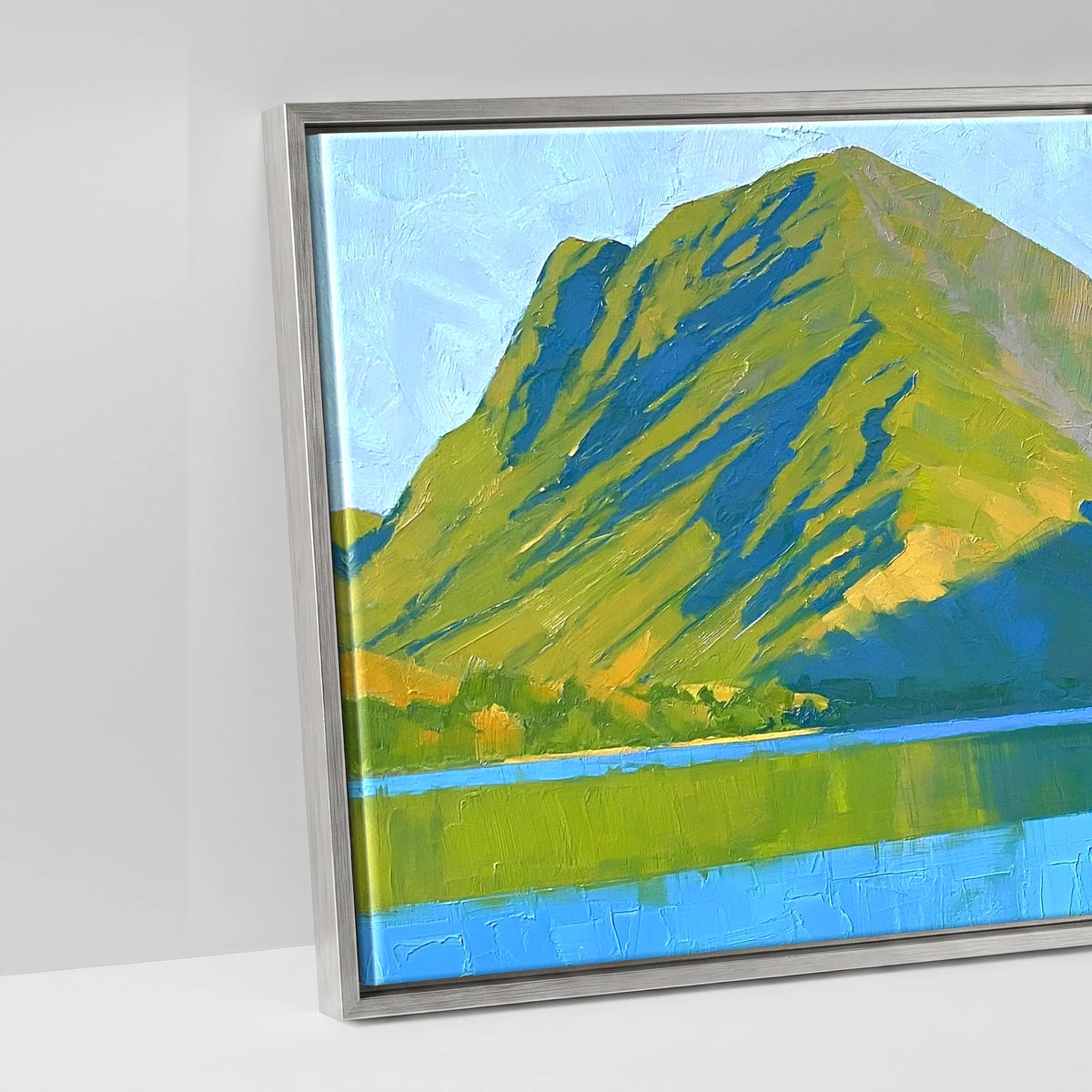 Sunlight and Shadow on Wast Water Screes - artwork detail in an antique silver float frame
