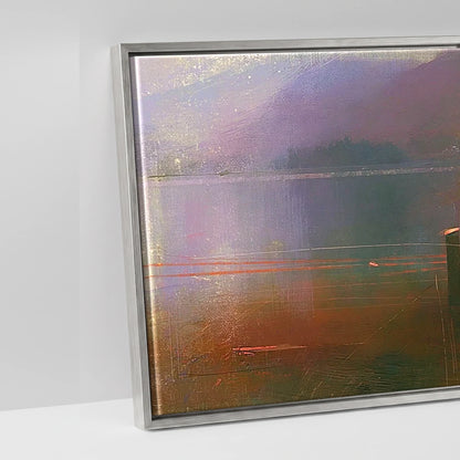 Derwentwater Jetty under Violet Fells - artwork detail in an antique silver float frame