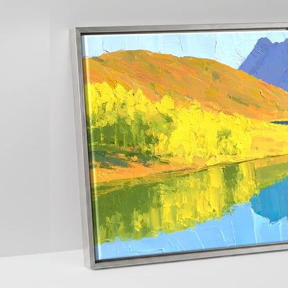 Sunlit Fells over Crummock Water Reflection - artwork detail in an antique silver float frame